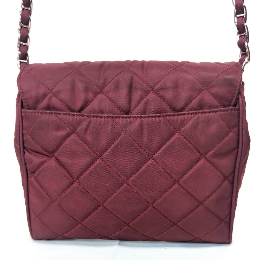 PRADA Impuntu Tessuto Quilted Nylon Chain Crossbody Bag Granato Shoulder Bag - Picture 3 of 16